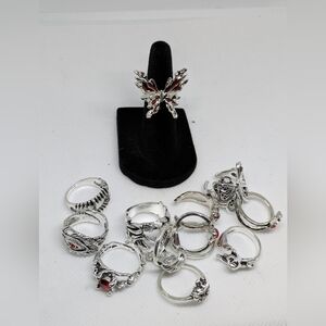 Elegant Silver and Red Goth Rings Women's Jewelry